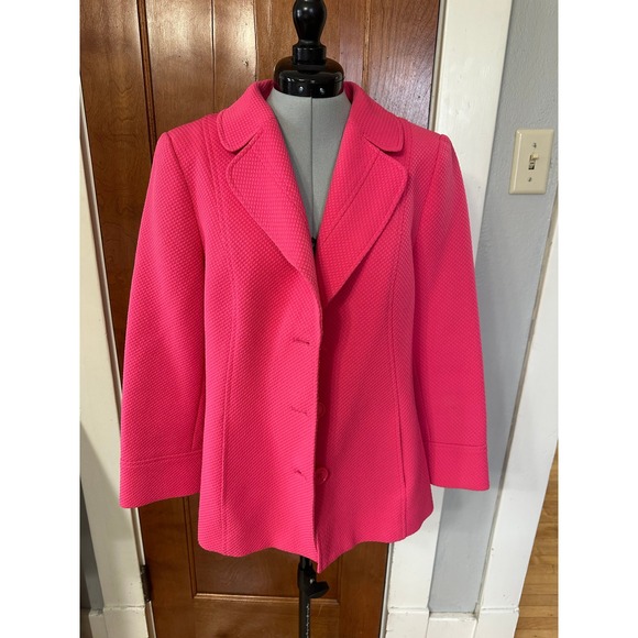 LOUBEN Hot Pink Textured Blazer Jacket Women's Size 8 Button Front - Picture 2 of 10
